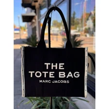 MARC JACOBS Large Jacquard Zip Canvas Black Cream The Tote Bag Large Shopper 