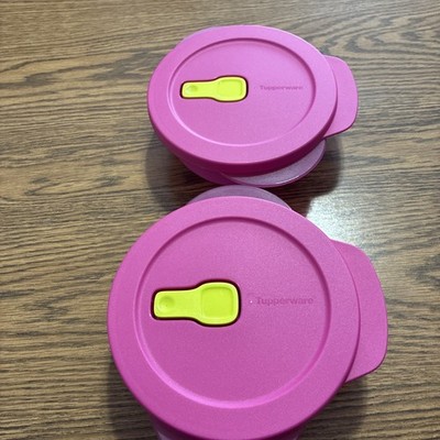 NEW 2 Tupperware Crystal Wave Microwave 2 1/2 CupRound Bowls Pink/yellow Vent