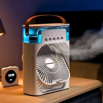 Tragbarer 3-in-1 USB Ventilator - Mini Nebel Schreibtischventilator mit Luftkühler LED Nachtlicht
