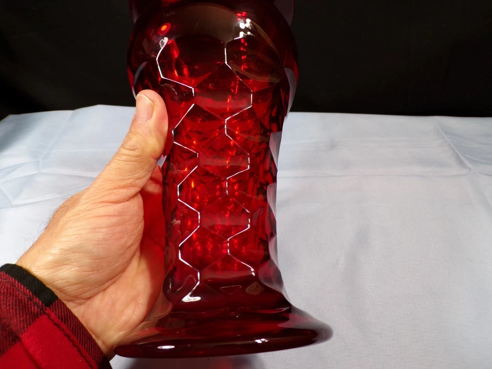 Vintage Fenton Ruby Red Glass Georgian Vase 8 1/4" Tall WATER STAINS - Image 3 of 4