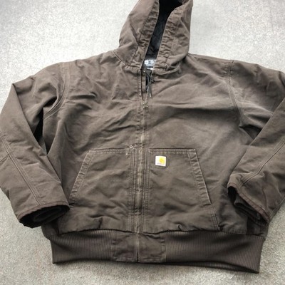 Carhartt Jacket Mens 2XL Brown Hooded Loose Fit Workwear Quilted