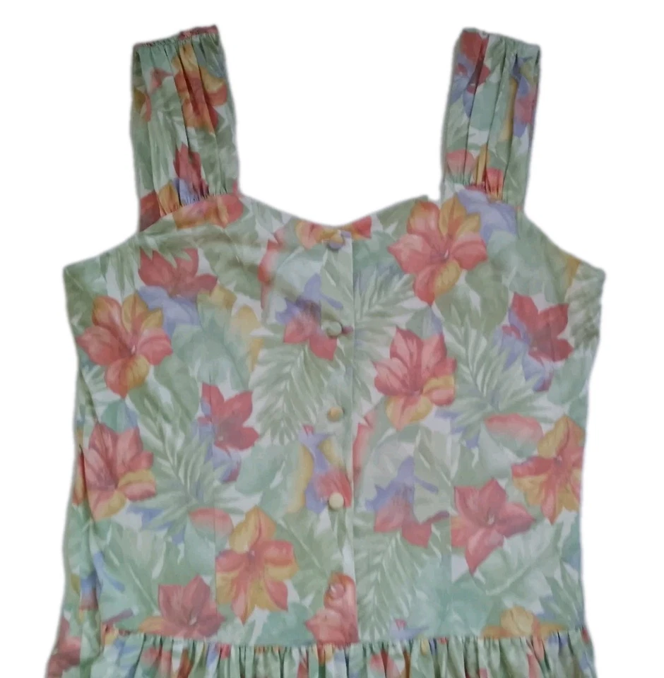 Vestido vintage floral sin mangas mezcla de algodón hecho en Reino Unido talla 16 Foto 2 de 4