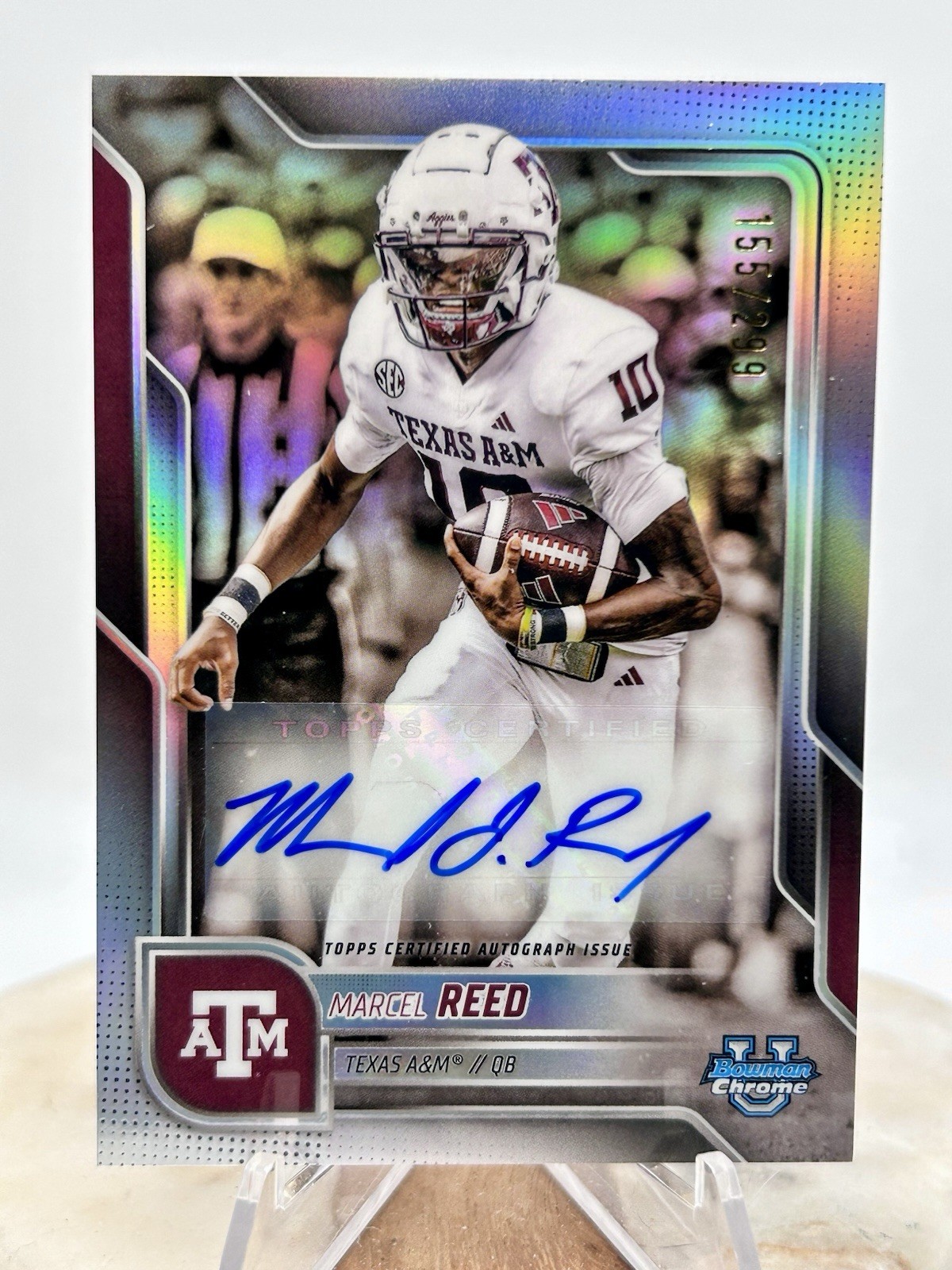 2025 Bowman Chrome U Marcel Reed /299 AUTO REFRACTOR SP # BCA-MRE Texas A&M