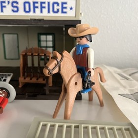 Vintage Playmobil Sheriffs Office Incomplete With Extra Cowboys And Instructions