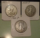 1937 P,1939 P, 1942 P Walking Liberty Half dollars VF