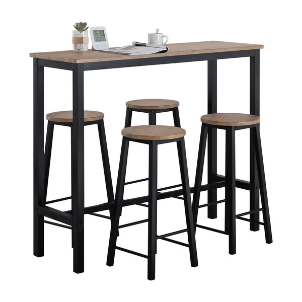 Sobuy 5-Teilig Bartisch Mit StüHlen Esstisch Stehtisch Mit Barhockern OGT22-SCH-image