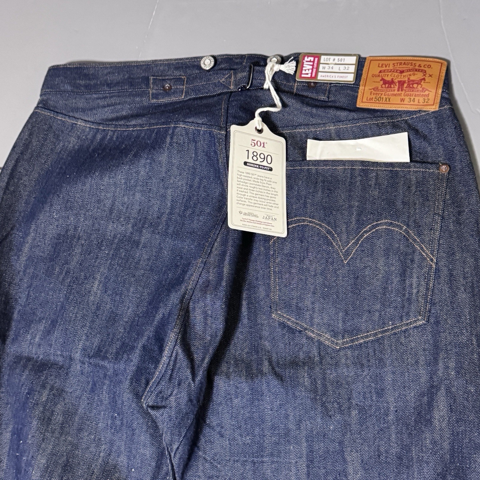 Levis Jeans Vintage Clothing LVC 1890 Buckle 34 32 STF Japan Selvedge New 501 XX