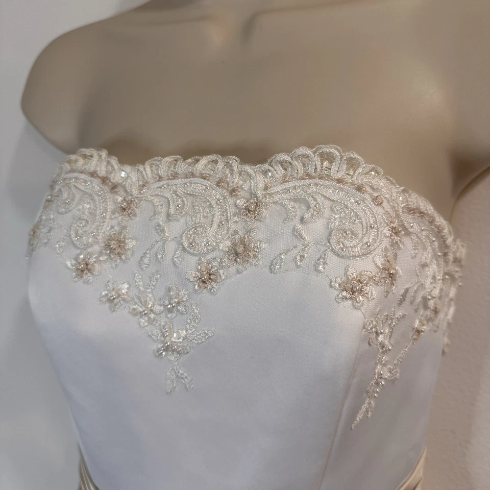 NEW David's Bridal Wedding Dress Michaelangelo Sz 6 Satin Beaded Train White - Image 3 of 4