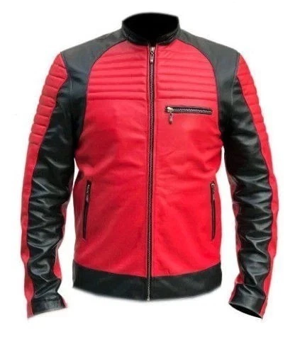 Men’s Red and Black Quilted Real Leather Designer Motorcycle Biker Style Jacket