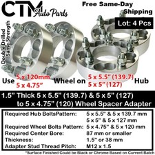 4x 1.5 Thick 5x5 5x127 To 5x4.75 5x120 Wheel Spacer Adapter 12x1.5 Stud