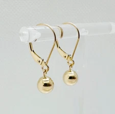 14K Solid Yellow Gold 6mm Ball Bead Drop/Dangle Leverback Earrings 23mm .90"