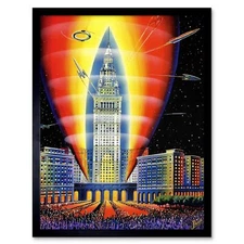 Painting Surreal Fantasy Futuristic Building Spaceship City Usa Framed Art Print