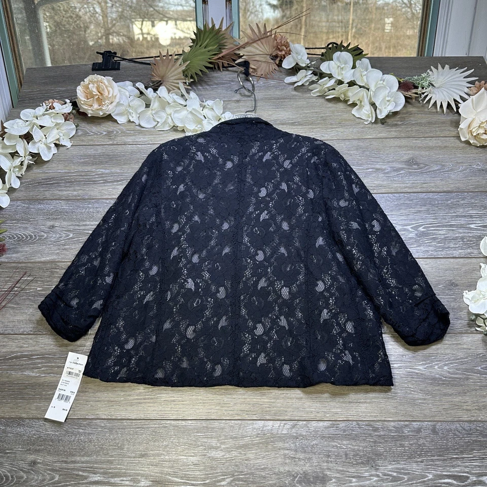 NWT NY Collection size Medium Black Lace Open Front Jacket $64 New With Tags - Image 2 of 4