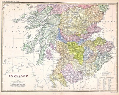 Schottland Karte 1869 Süd von Keith Johnston Royal Atlas Original Handfarbe 