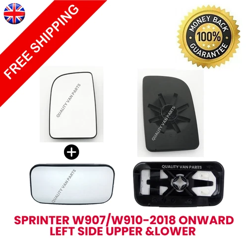 Mercedes Sprinter 2018-ONWARDS Upper AND Lower Wing Mirror Glass LEFT SIDE N/S