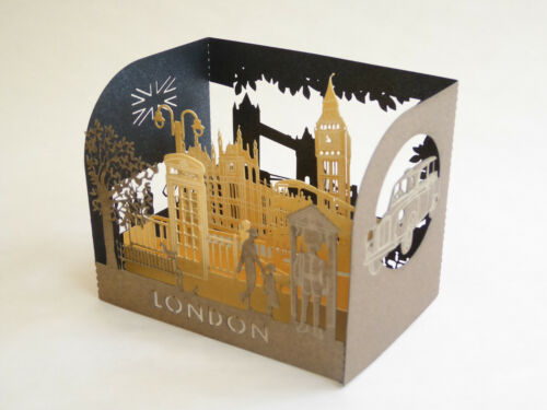London Souvenir Laser Pop-Up Small Greeting Card-Landmarks-Big Ben,Tower Bridge 