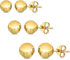 14K Solid Gold Ball Stud Earrings 3 Pack 3MM 4MM And 5MM