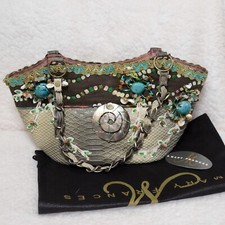 VTG Mary Frances Nautilus Shell  Beads handbag Magnetic Chain strap EUC