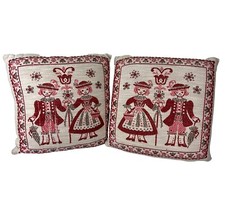 Embroidered Austria Made Accent Pillows Boy Girl Nordic Matching Set of 2 VTG