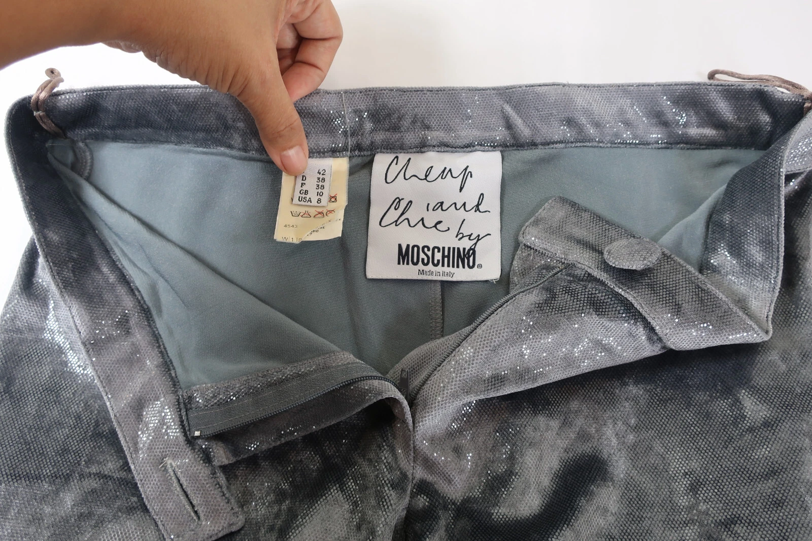 Pantaloni Moschino Velluto Shinny Disco Hip Hop Abito Pantaloni Gambe Larghe S M 42 6 7 8