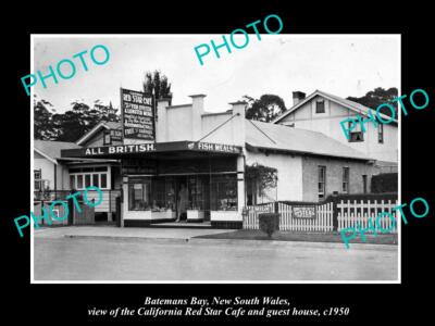 OLD LARGE HISTORIC PHOTO OF BATEMANS BAY NSW VIEW OF THE RED STAR CAFE c1950