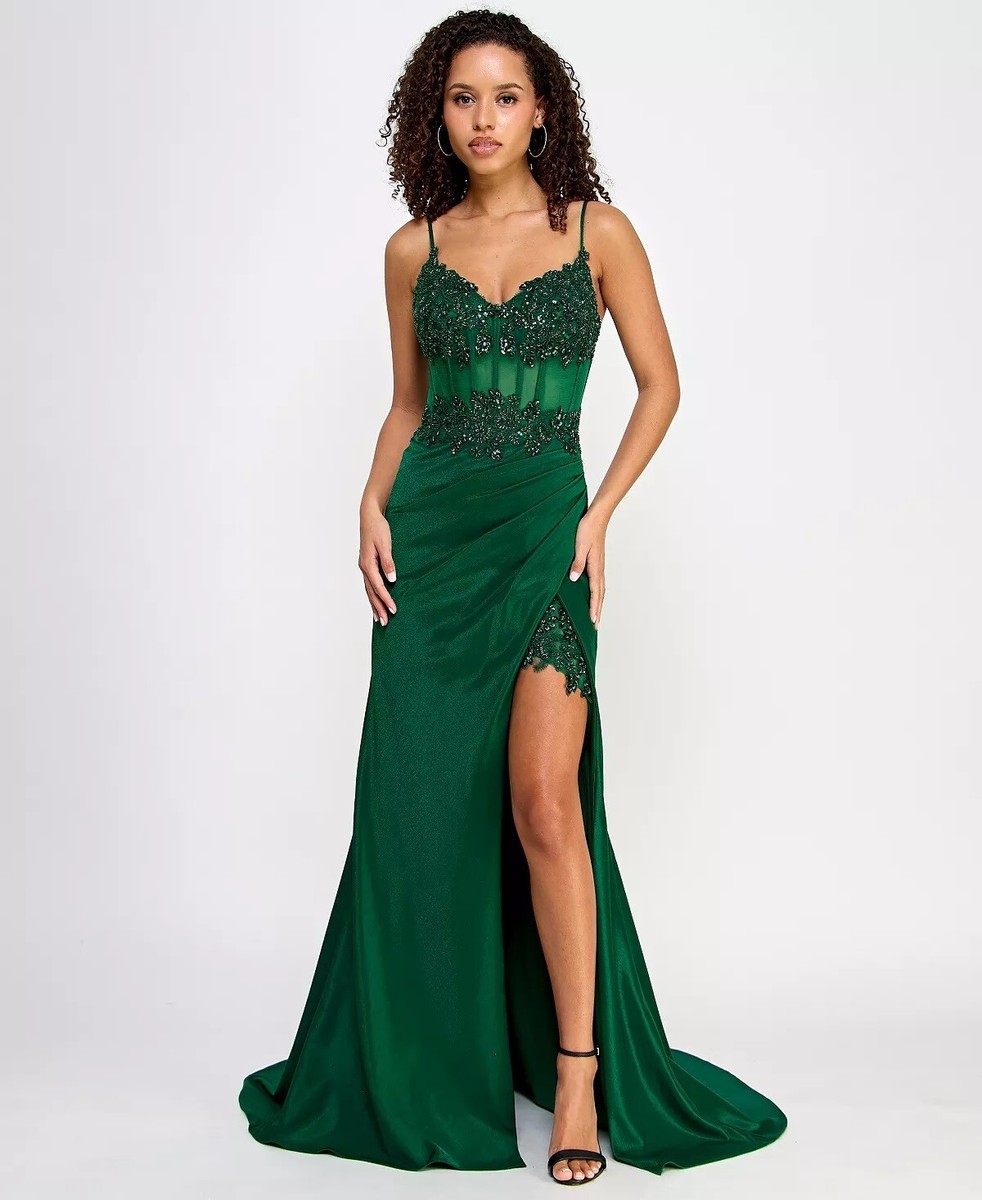 Say Yes Juniors' Beaded Sweetheart Satin Corset Gown Hunter Size 15/16 $229  | eBay