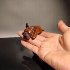 Vintage Wood Carved Wooden Sculptures Statue Gift Mini To Be Naughty Mangy Dogs