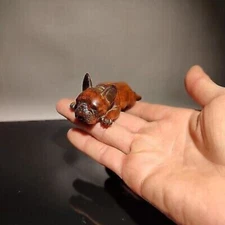 Vintage Wood Carved Wooden Sculptures Statue Gift Mini To Be Naughty Mangy Dogs