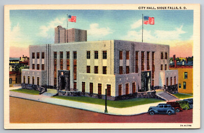 #ad Vintage Postcard SD Sioux Falls City Hall Old Cars 2216 $1.89
