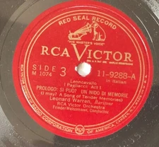 Leonard Warren – 78 rpm RCA Vic 11-9288: Pagliacci-Prologo/ZINKA MILANOV: Aïda