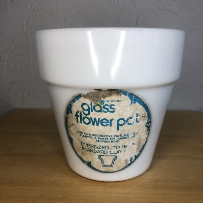 Vintage JEANNETTE GLASS Company 7 1/8'' tall Opaque White Flower Pot MCM