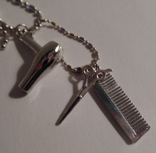 Hairdresser, Barber Trade 12" Necklace with 3 Charms Comb, Scissors & Hair Dryer - Picture 2 of 2