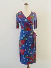 Maiocchi Wrap Style Dress Size 8 Purple Floral Stretch Jersey Knee Length V Neck