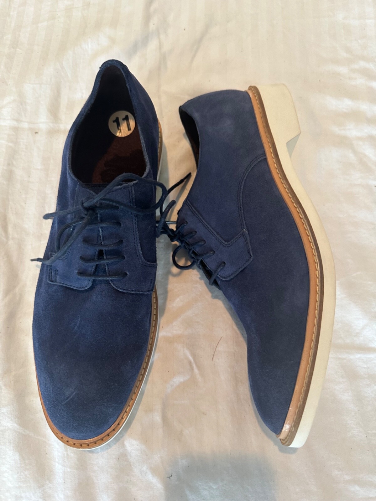SAOLA NUOVISSIMA suola bianca Cole Haan casual Oxfords da uomo US 11 M pelle scamosciata blu C12644