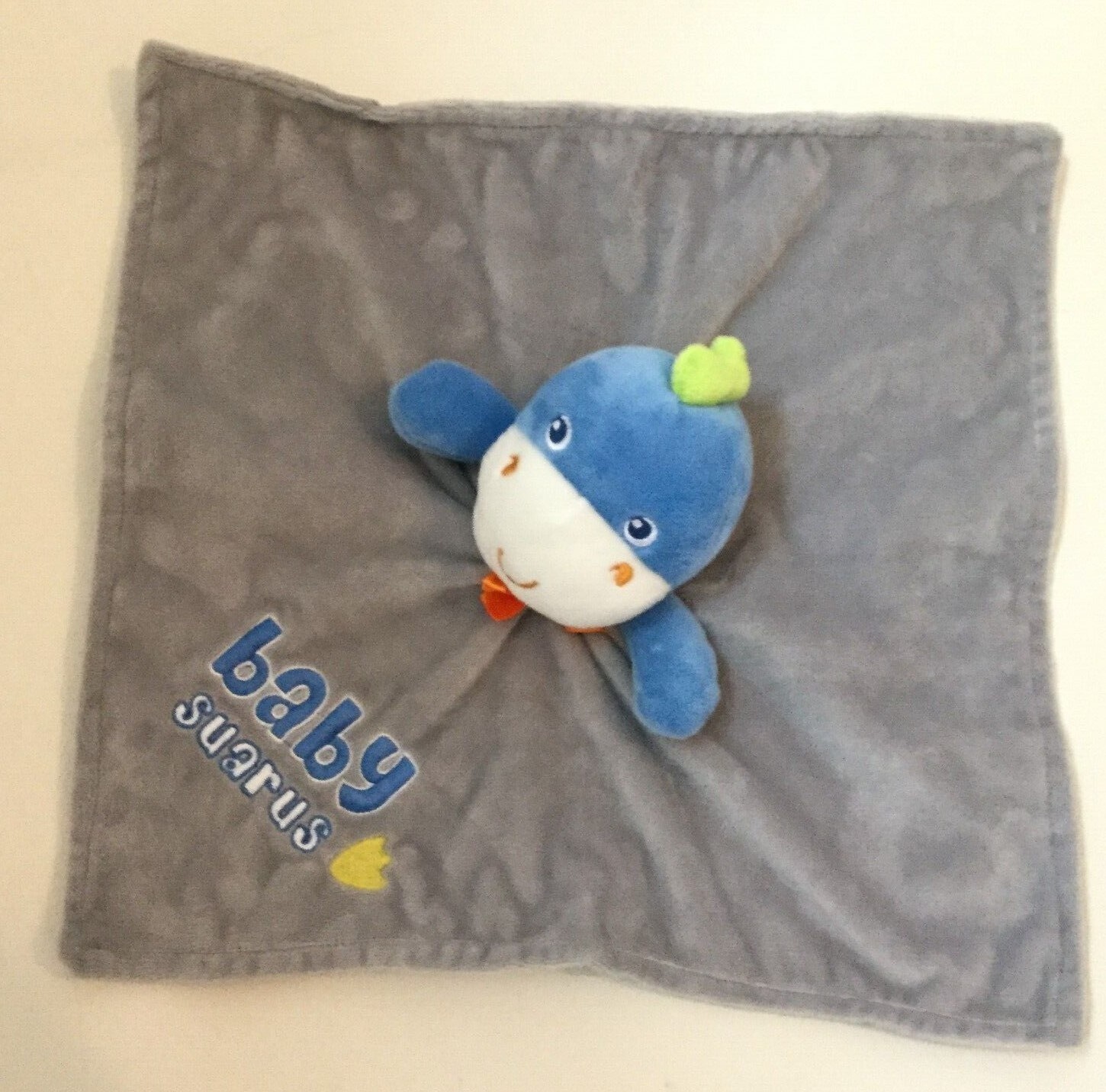 Baby Starters Baby Suarus Dinosaur Lovey Rattle Minky Satin Gray Blue