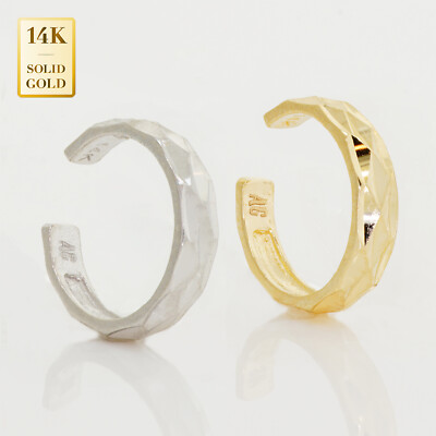 14K REAL Solid Gold Diamond Cut Ear Cuff Ring Cartilage Conch Helix No Piercing
