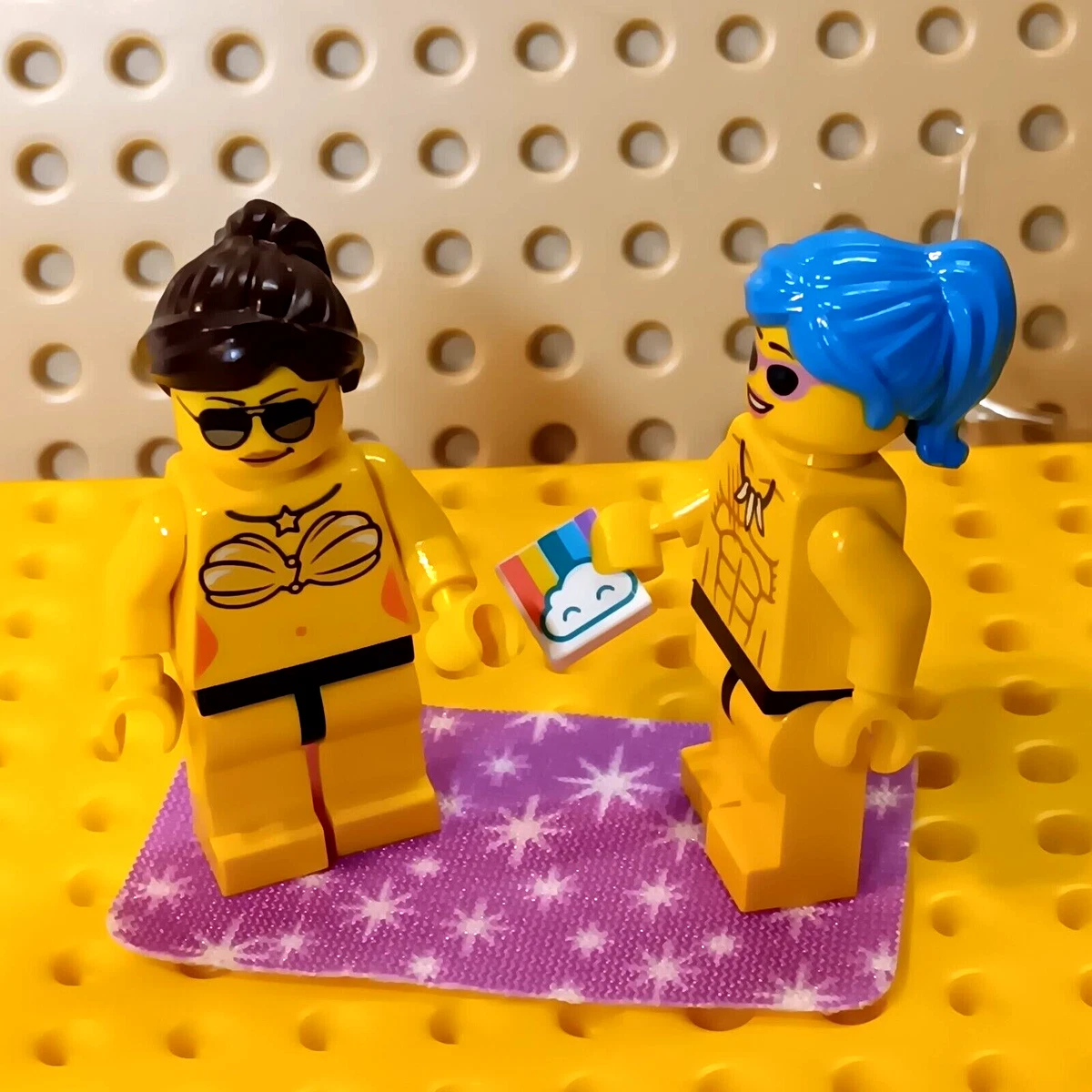 LEGO Bathing Suit Speedo Bikini FREE BEACH TOWEL Rainbow Pride Tile Set o 2 Fig