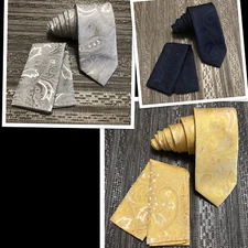 Men's Paisley Pattern Skinny Slim 2.75" Neck Tie And Pocket Square Hankie Prom