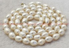 Huge Real Natural 8-9mm White Rice Shape Freshwater Pearl Necklace 18"/25"/34"