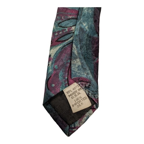 Vtg Oscar de la Renta 3.75x60 Neckwear Couture Silk Tie Teal Purple Made in USA - Picture 10 of 14