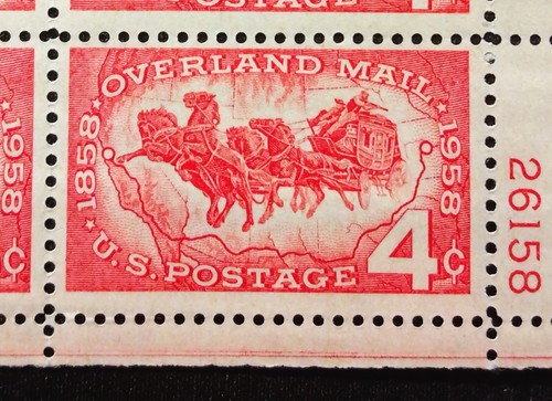 1958 US🇺🇸Overland Mail 4c Plate Block/4 Stamps Sc#1120 FREE2Ship w/TRACK(S396) - Picture 3 of 6