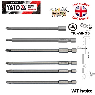 Yato Professional TRI WING dreieckiger Schlitzschraubendreher Bits LANG 100 mm (4'')