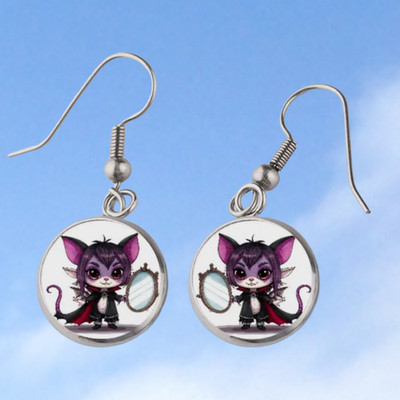 Anime süße Kätzchen Katze Vampir Goth Cabochon Ohrringe Weihnachtsgeschenk Z158