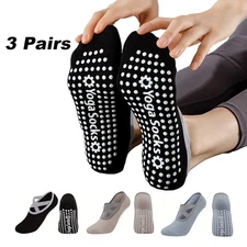 3 Pairs Yoga Socks for Women Non-Slip Grips Straps for Added Balance and Stabili
