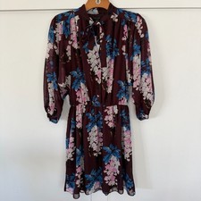 Ann Taylor Women's Dress Blouson Burgundy Floral Bow Sheer Voluminous Slv XS NWT
