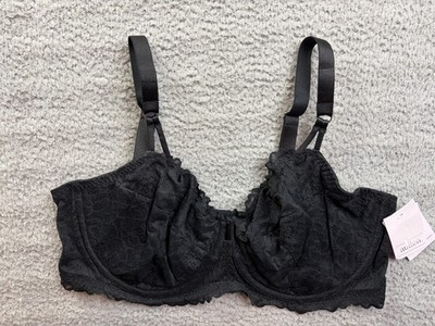 Auden Bra Womens 38DD Black Lace Full Coverage Balconette Longline Underwire