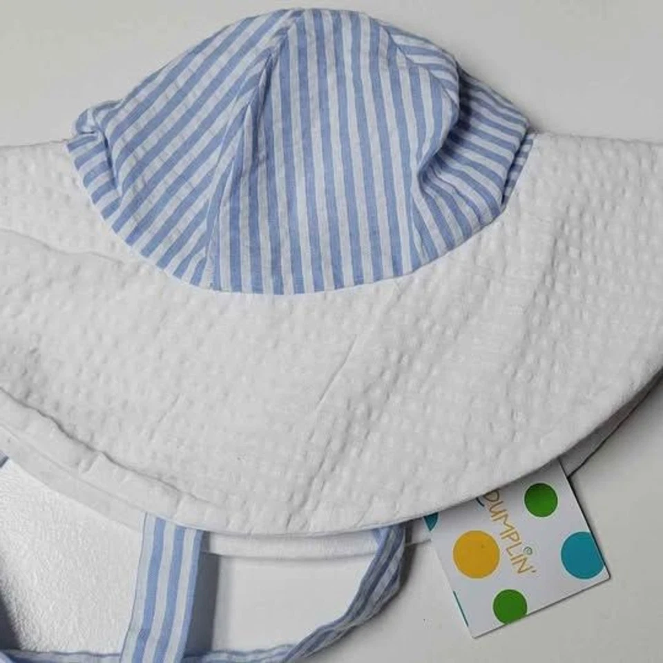 Sugar Dumplin' 9 Monate blau und weiß Seersucker Sonnenhaube Hut Neu mit Etikett