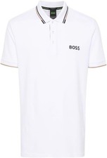 Hugo Boss Mens Paddy Pro White Stretch Short Sleeve Collar Cotton Polo Tee Shirt