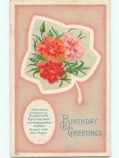 Pre-Linen BEAUTIFUL PINK CARNATION FLOWERS ON LEAF : make an offer J2898