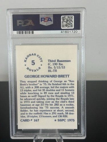 1975 SSPC #167 GEORGE BRETT RC ROYALS HOF PSA 10 - Picture 2 of 2